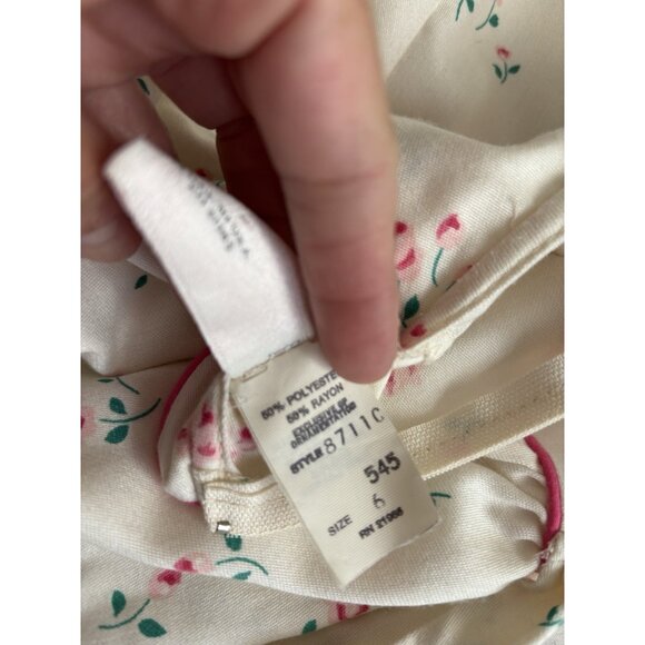 Vintage Girls Kids  1980s 90s Girls Roses Dress w/ Peter Pan Collar Ivory Pink 6 - Picture 10 of 11